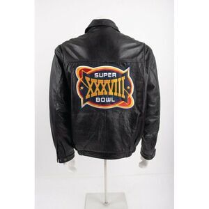 NFL Super Bowl 38 Champions Leather Bomber Coat Men's L New England Patriots